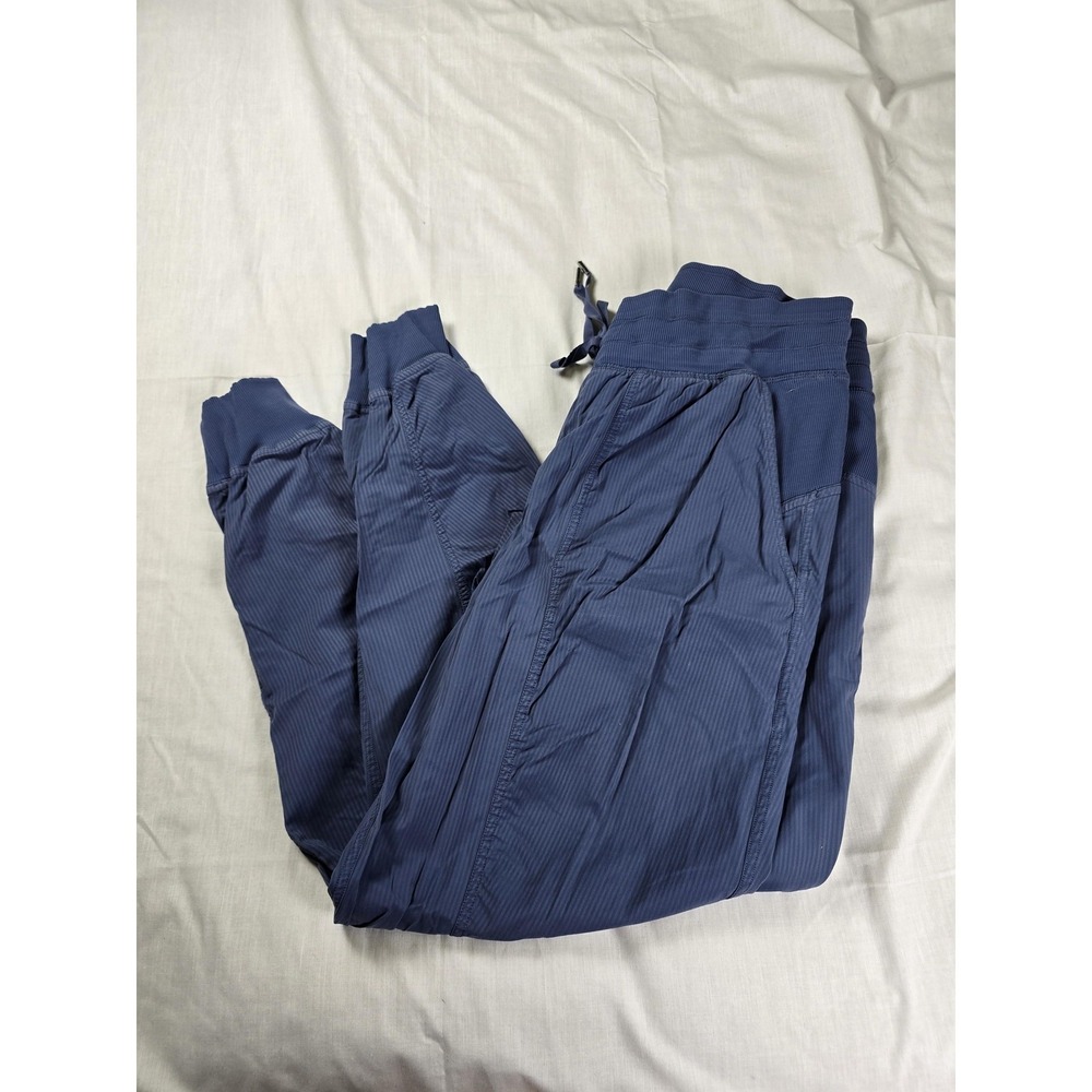 Lululemon Jogger Pants Womens 12 Blue Stripe Light Elastic Waist Cuffed Athletic